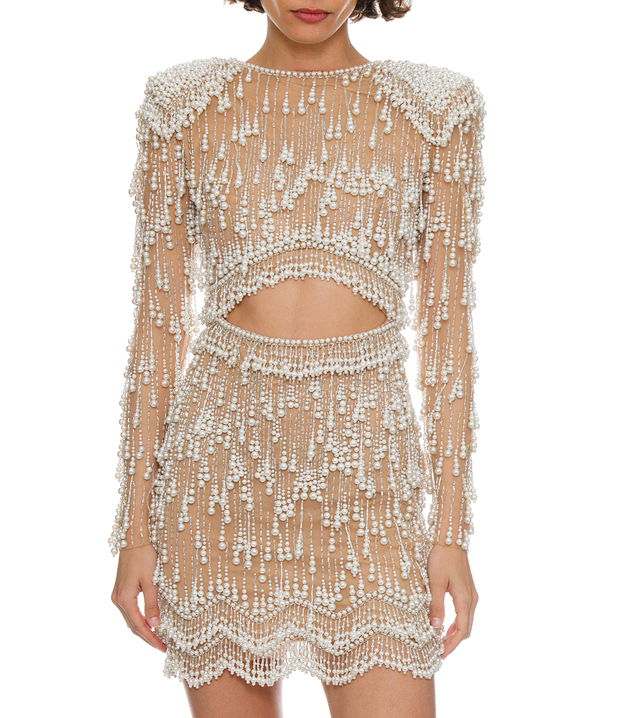 FULLY BEADED CUT-OUT COCKTAIL DRESS