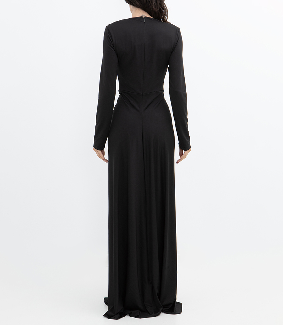 LONG SLEEVE DEEP V-NECK GOWN