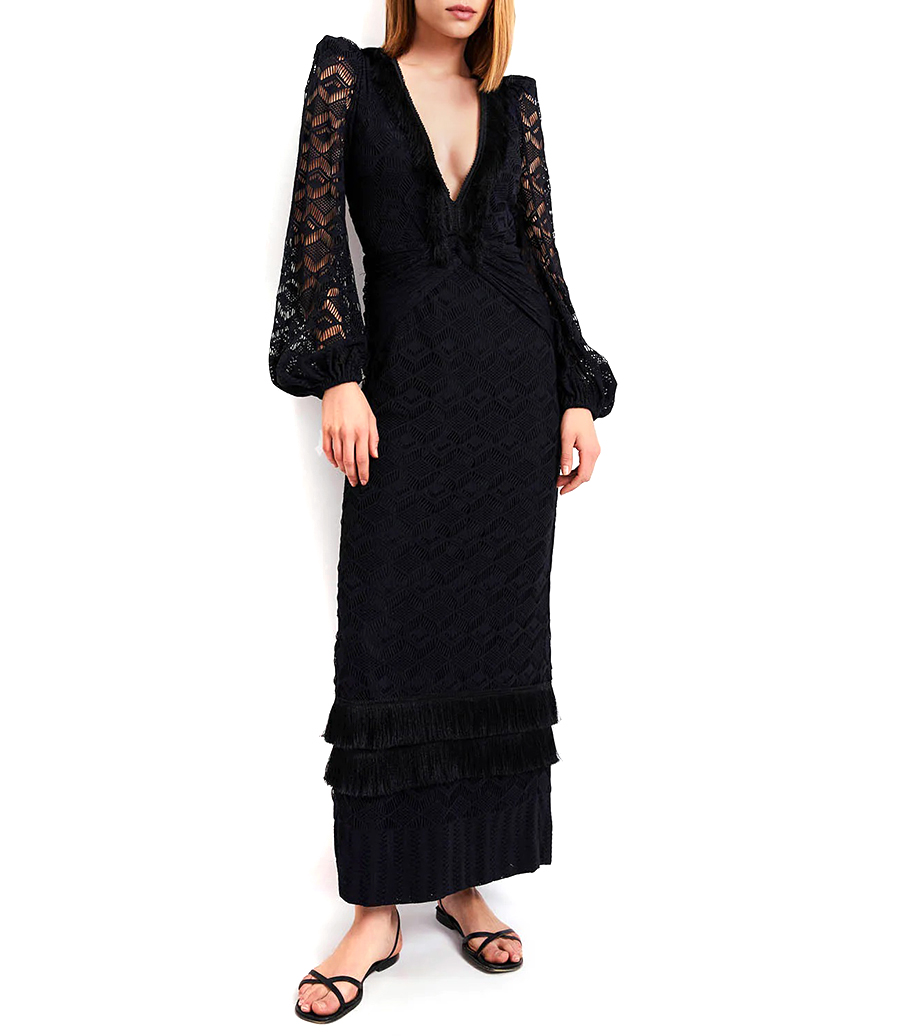 CROCHET PLUNGE FRINGE TRIM MAXI