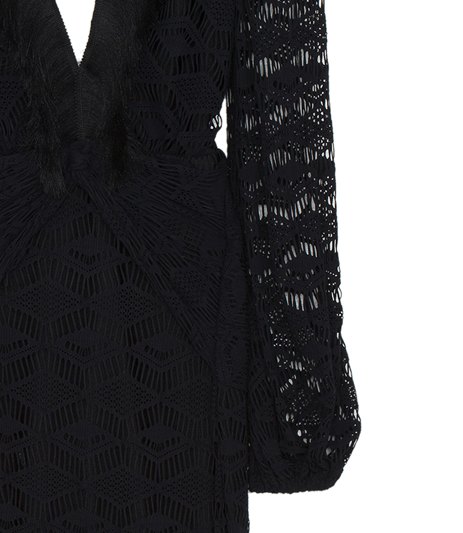 CROCHET PLUNGE FRINGE TRIM MAXI