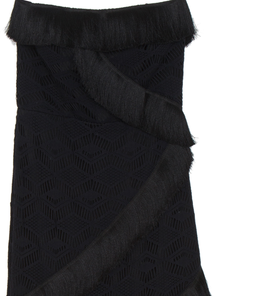 CROCHET STRAPLESS FRINGE TRIM MAXI