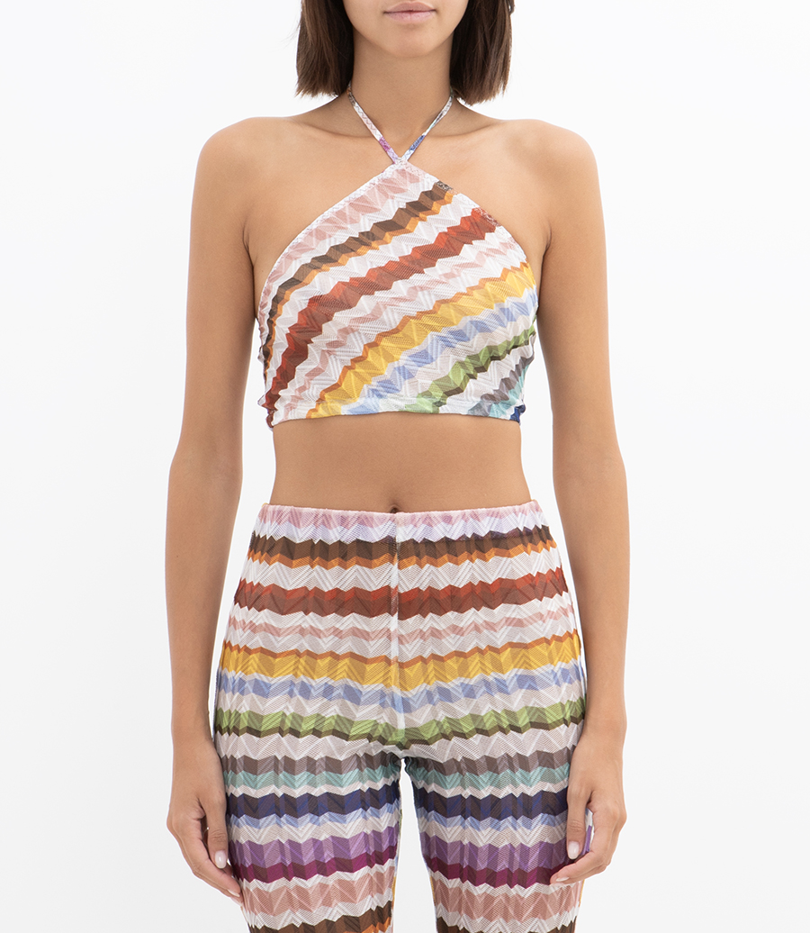 ZIG ZAG TULLE HALTERNECK TOP