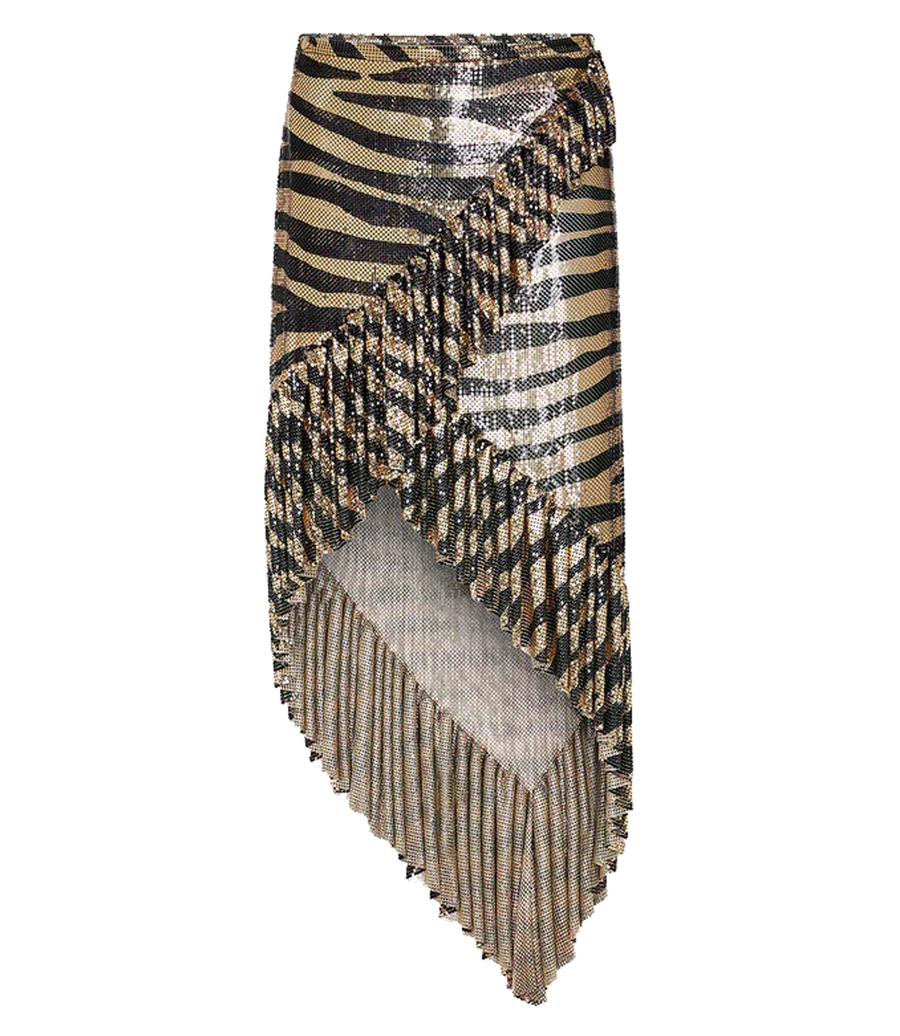 RABANNE - LONG MESH SKIRT WITH TIGER PRINT
