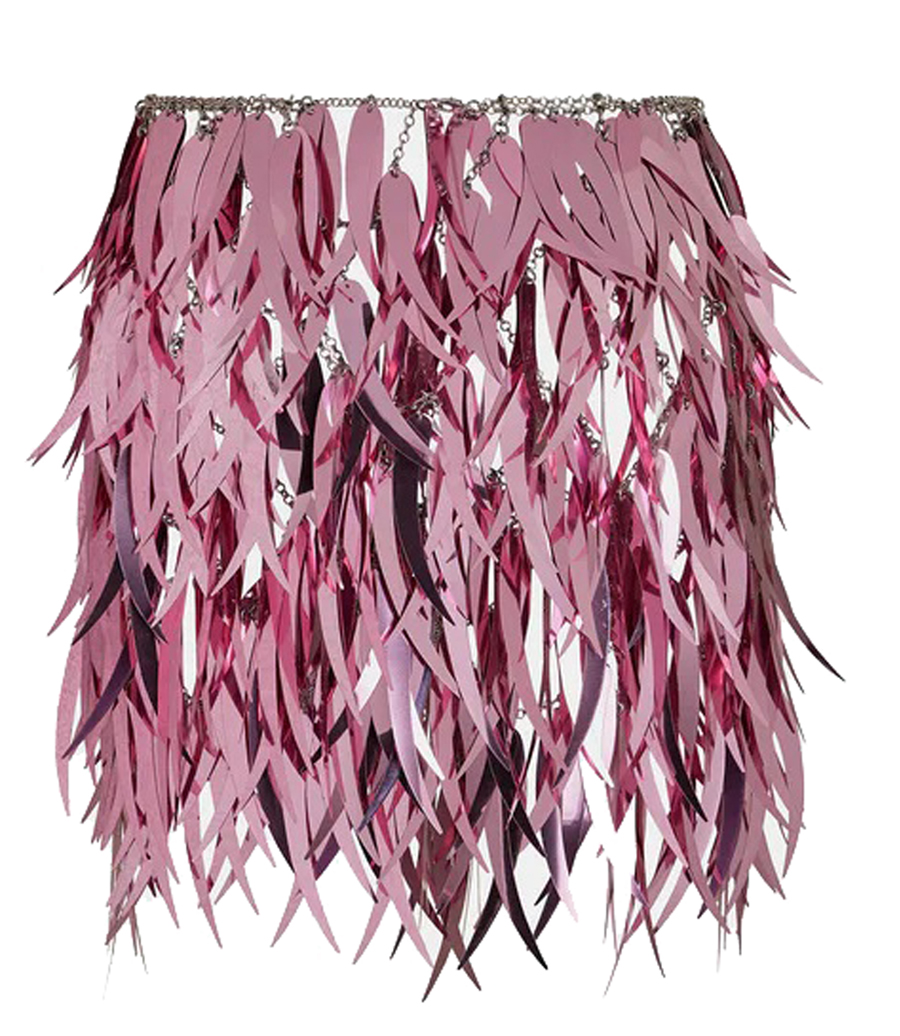 RABANNE - PINK SKIRT IN METALLIC FEATHERS