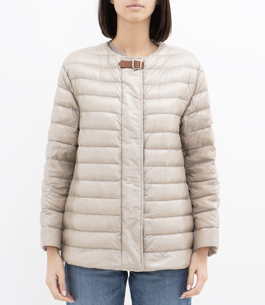 DOWN JACKET WITH LEATHER DETAIL