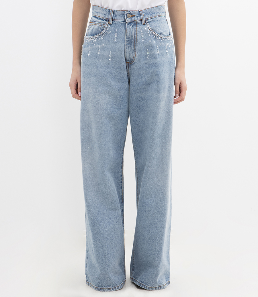 DIDE LEG EMBALLISHED DENIM JEANS
