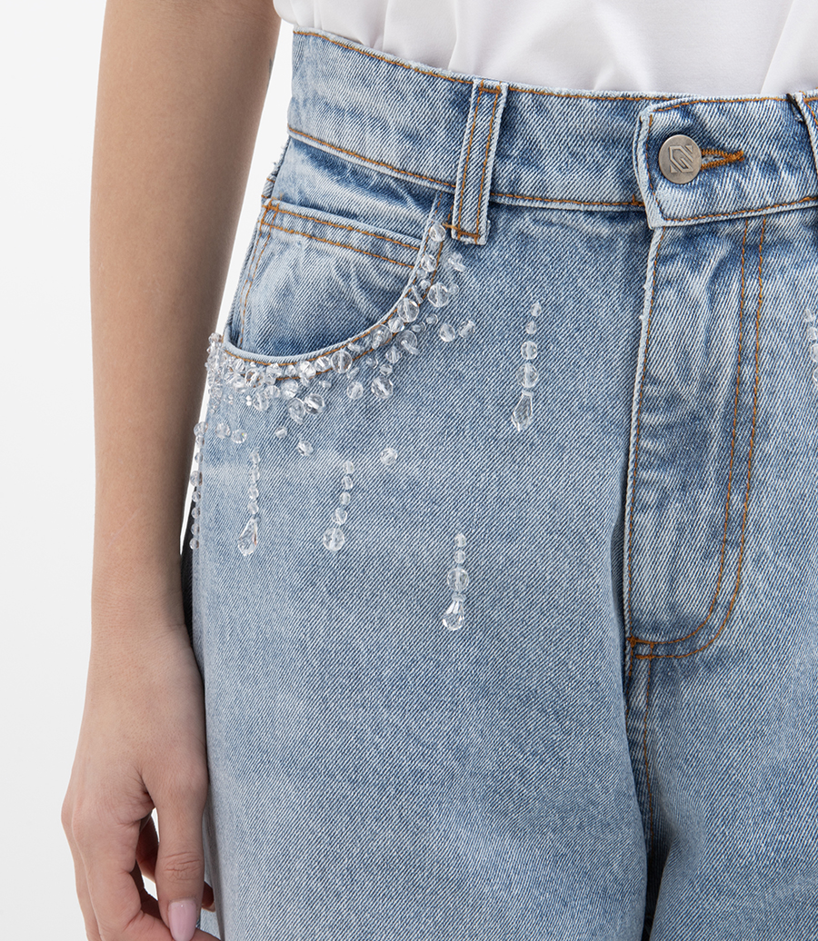 DIDE LEG EMBALLISHED DENIM JEANS