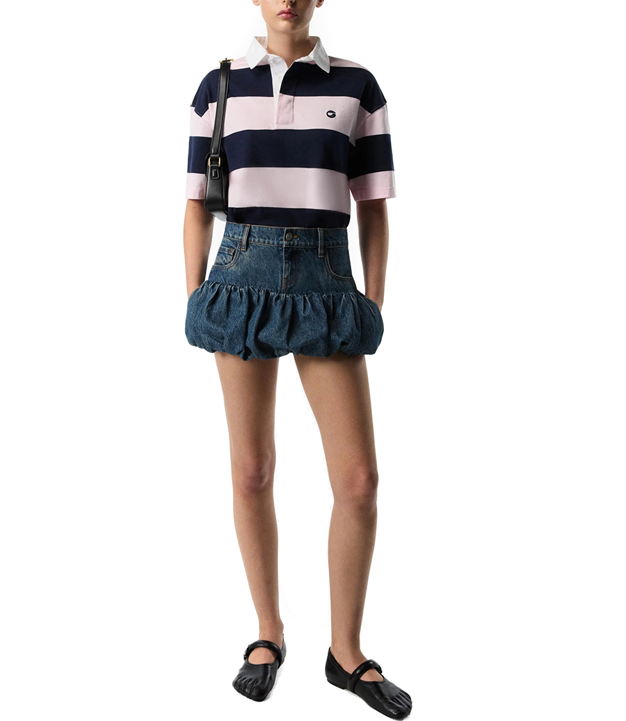 STRIPED LONG SLEEVE POLO BODYSUIT