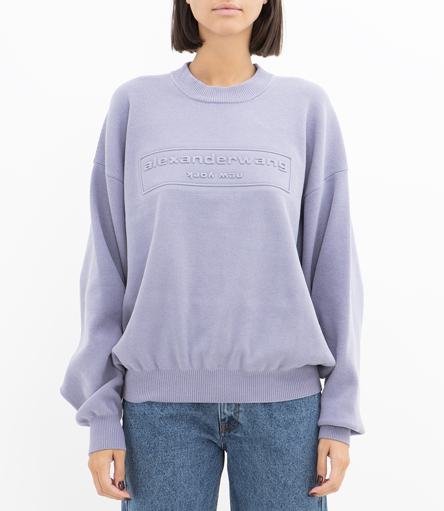 EMBOSSED LOGO RIBBED PULLOVER
