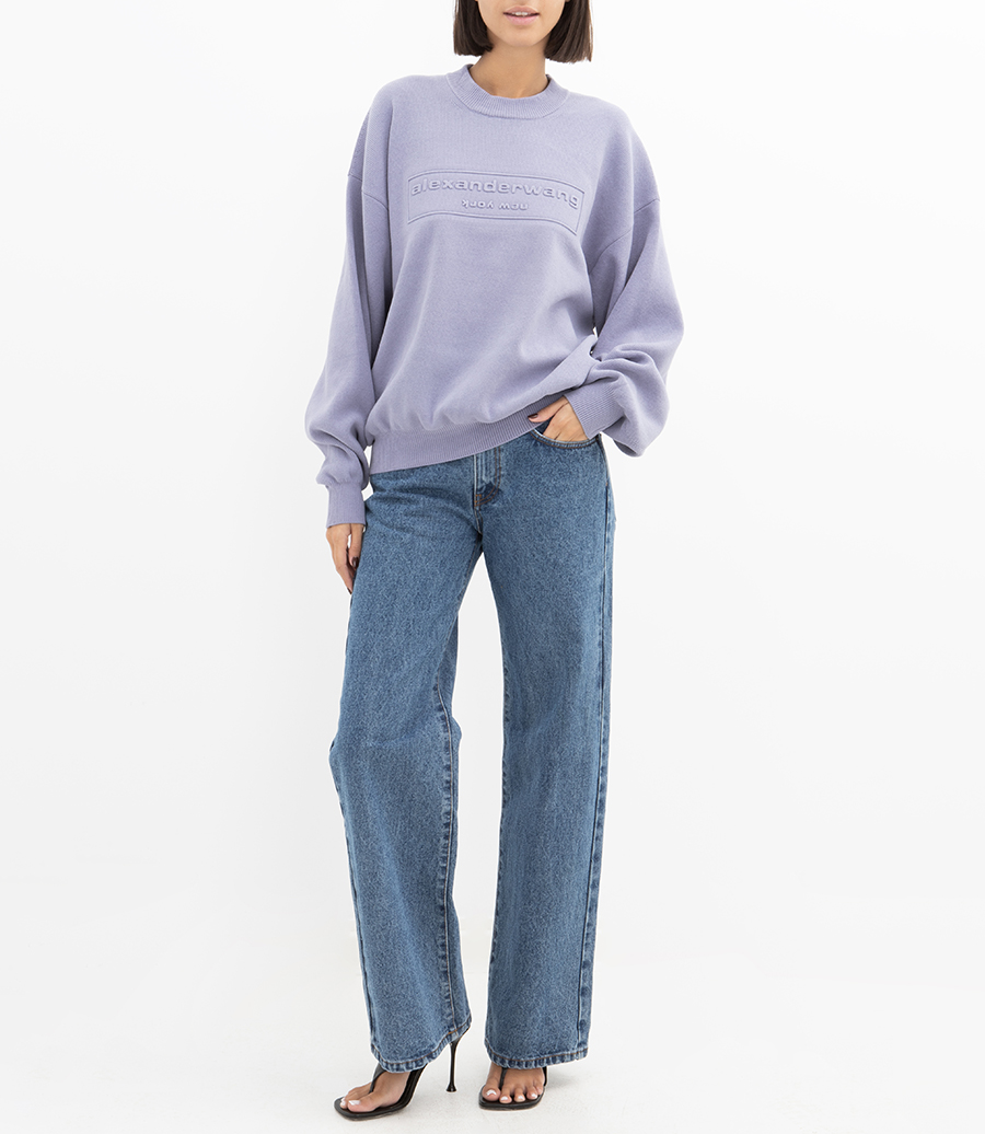 EMBOSSED LOGO RIBBED PULLOVER