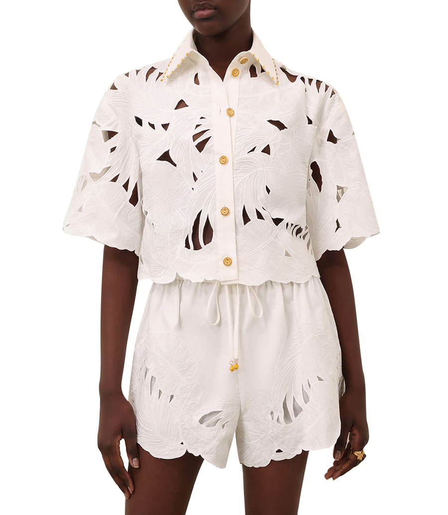 MAHON EMBROIDERED CROP SHIRT
