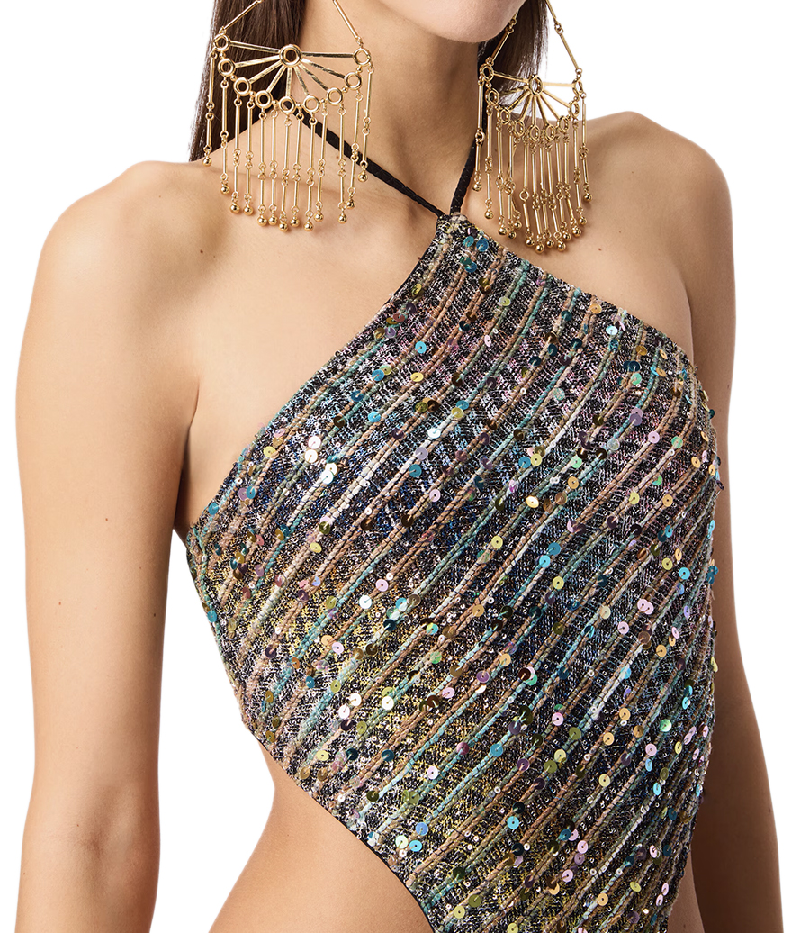 SEQUINED HALTERNECK NECKLINE TRIKINI