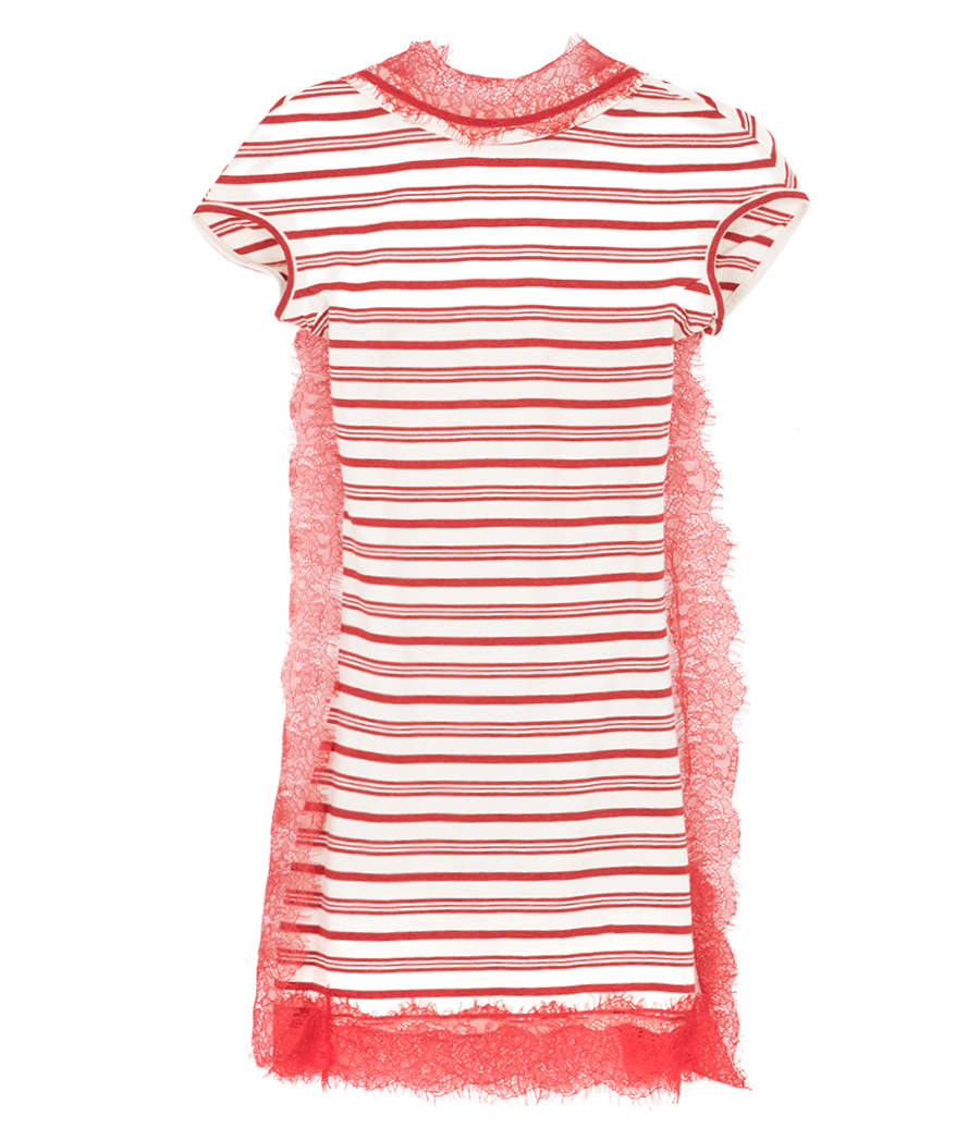 CHRISTOPHER ESBER - STRIPE JERSEY LACE TRIMMED TEE DRESS