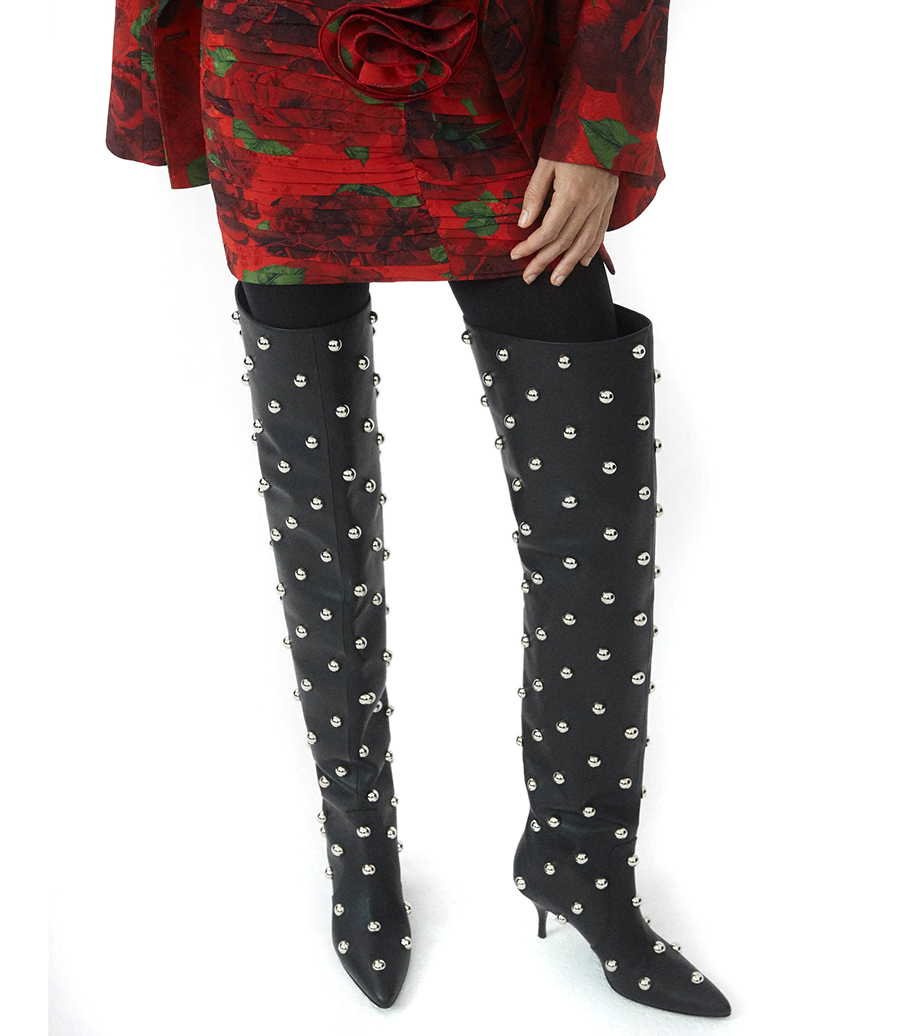 STUDDED LEATHER OVER THE KNEE BOOTS