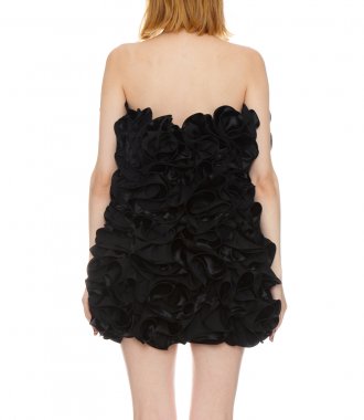 RUFFLED STRAPLESS MINI DRESS IN BLACK