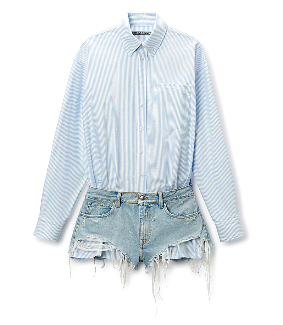 ALEXANDER WANG - PRESTYLED BUTTON DOWN SHORT ROMPER