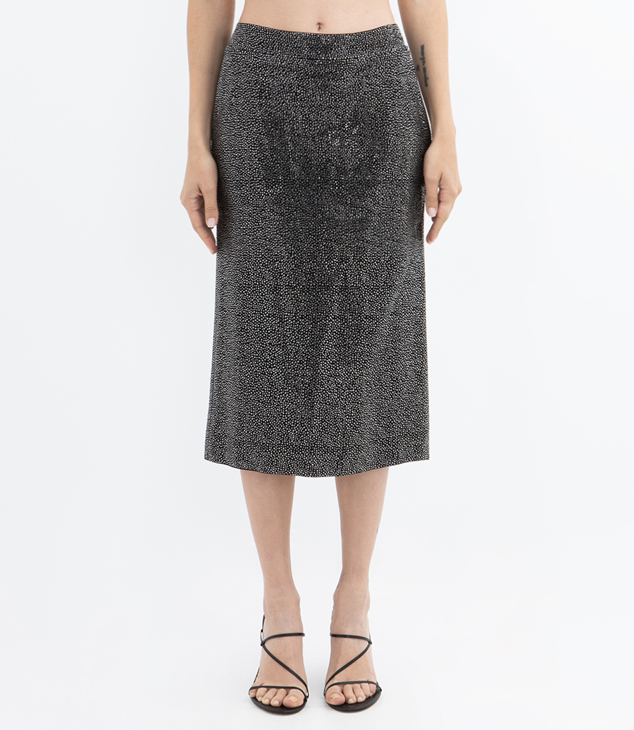 RHINESTONE DECORATIONS MIDI SKIRT
