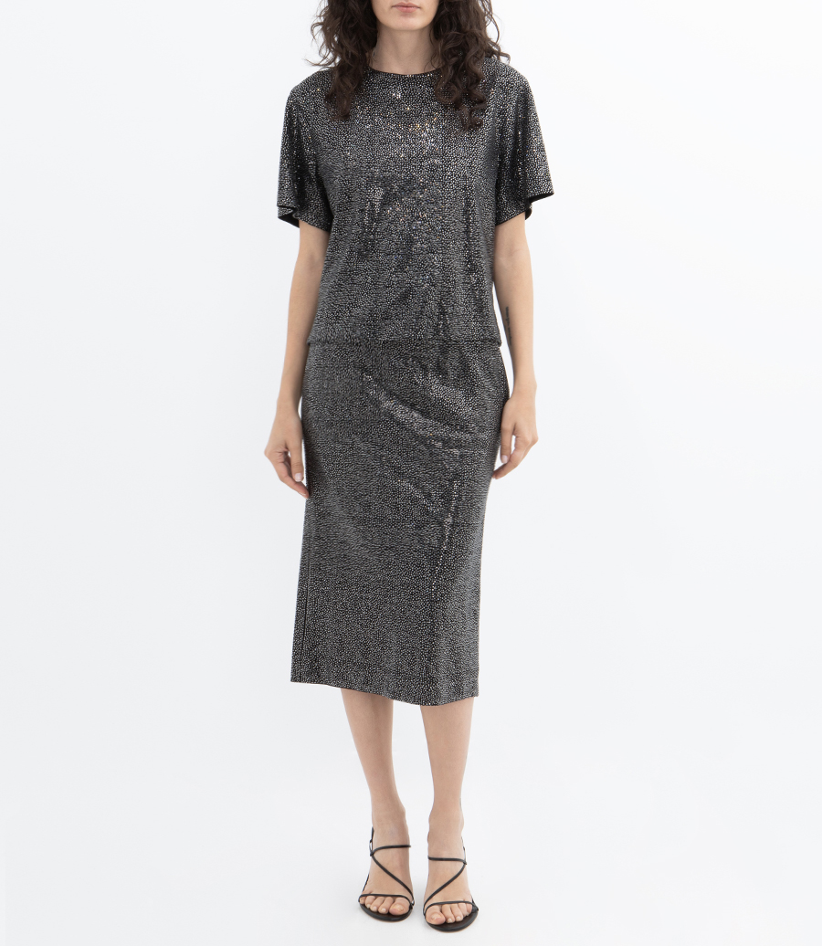 RHINESTONE DECORATIONS MIDI SKIRT