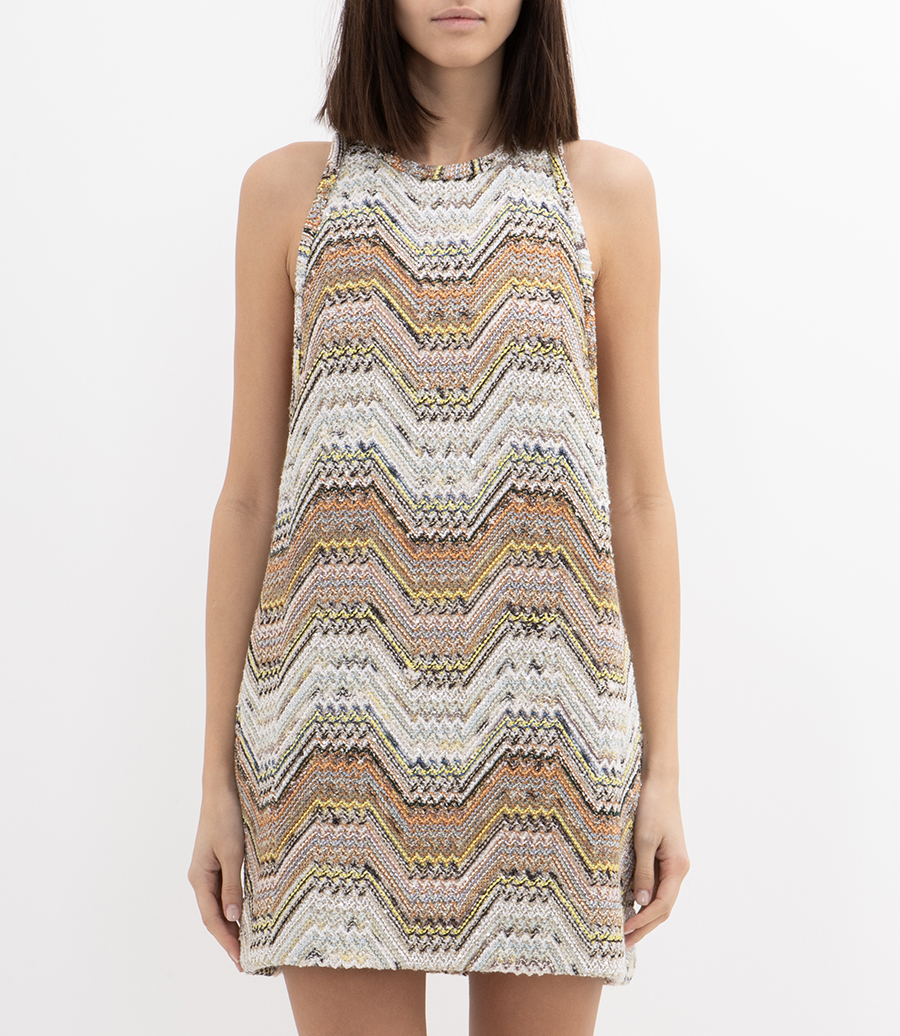 MEANDROS PATTERN SLEEVELESS SHORT DRESS