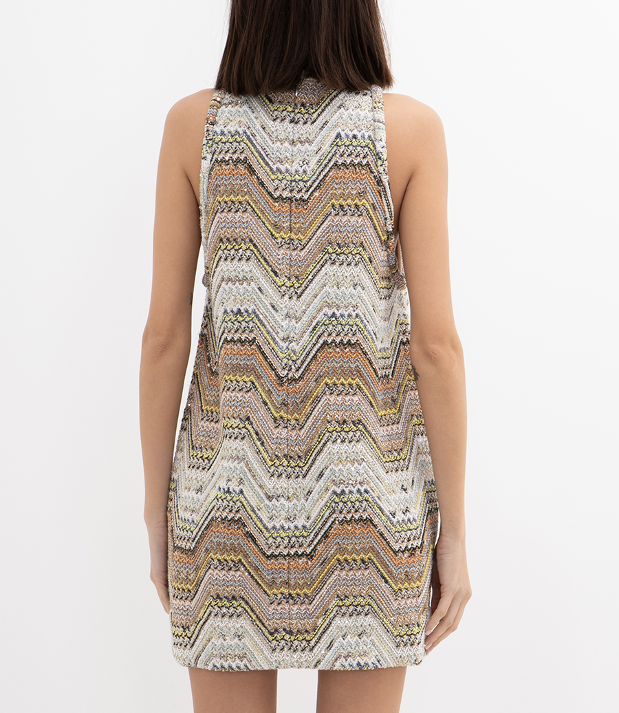 MEANDROS PATTERN SLEEVELESS SHORT DRESS
