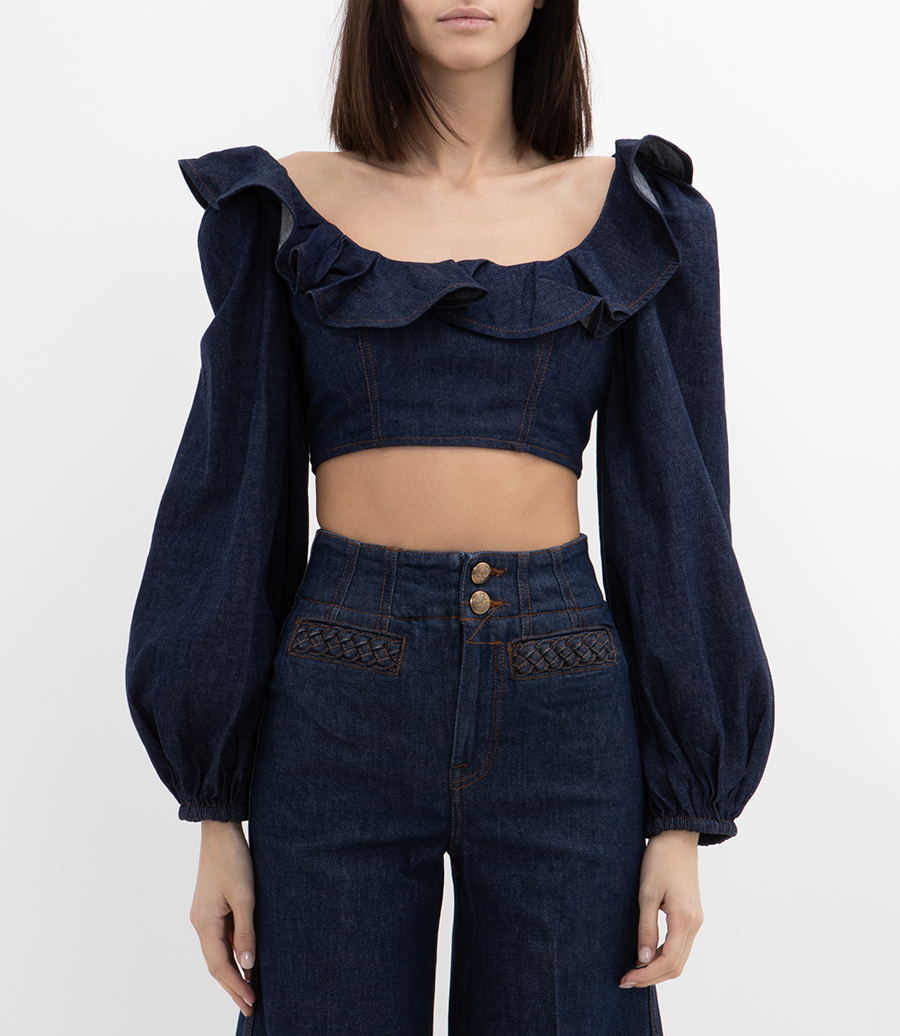 ASTER DENIM FRILL TOP