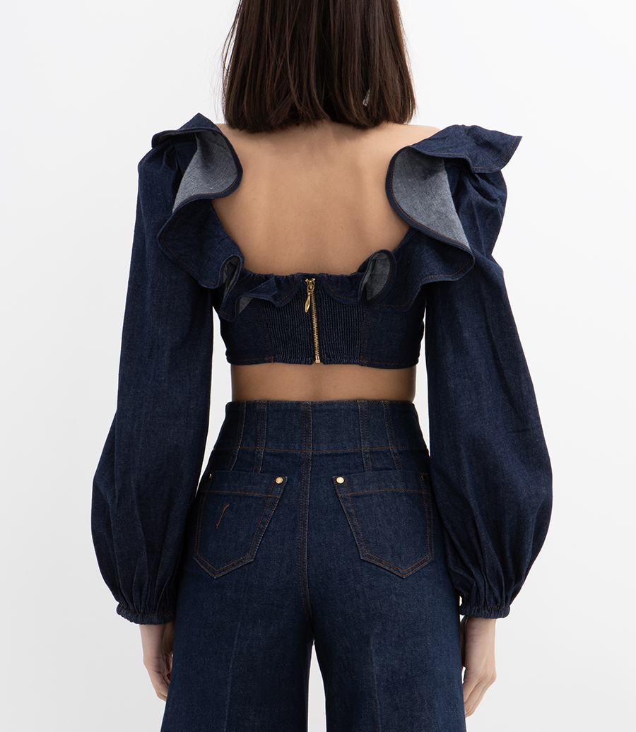 ASTER DENIM FRILL TOP
