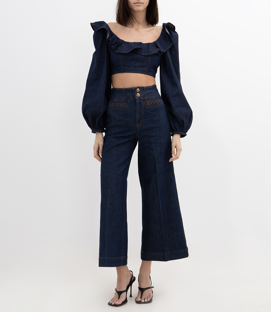 ASTER DENIM FRILL TOP