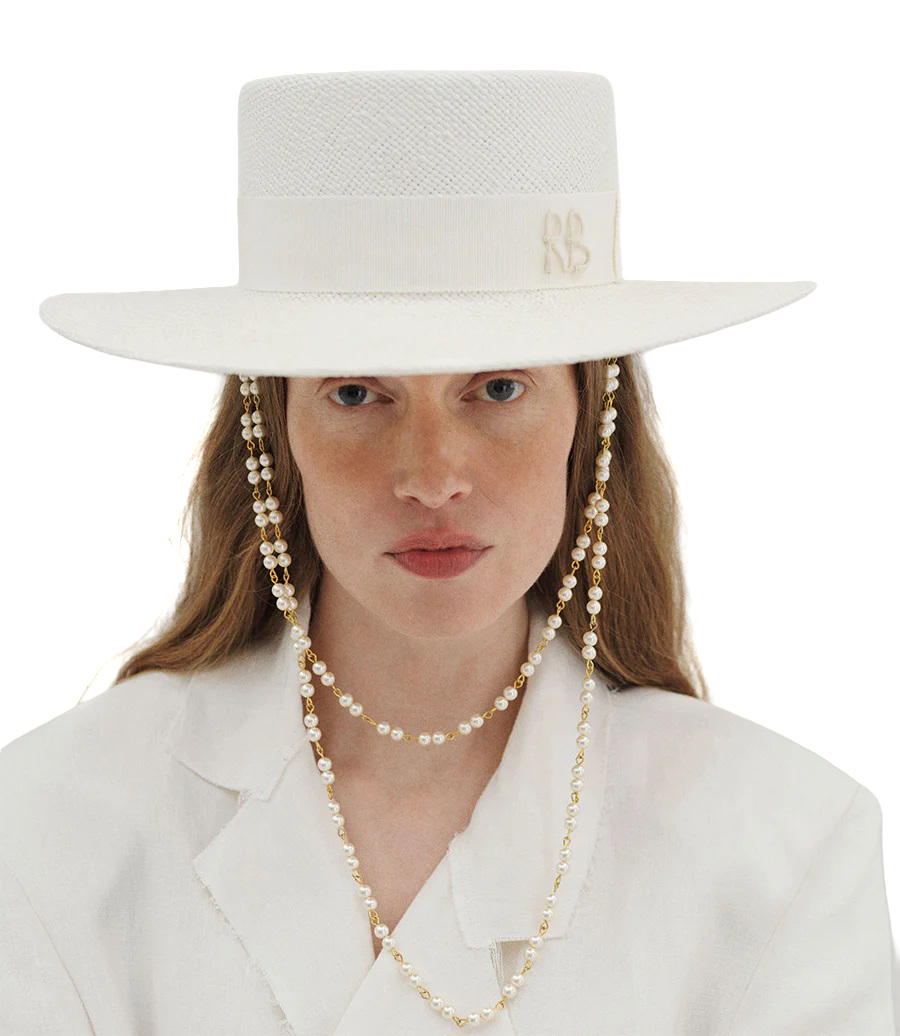 DOUBLE CHAIN STRAP BOATER HAT