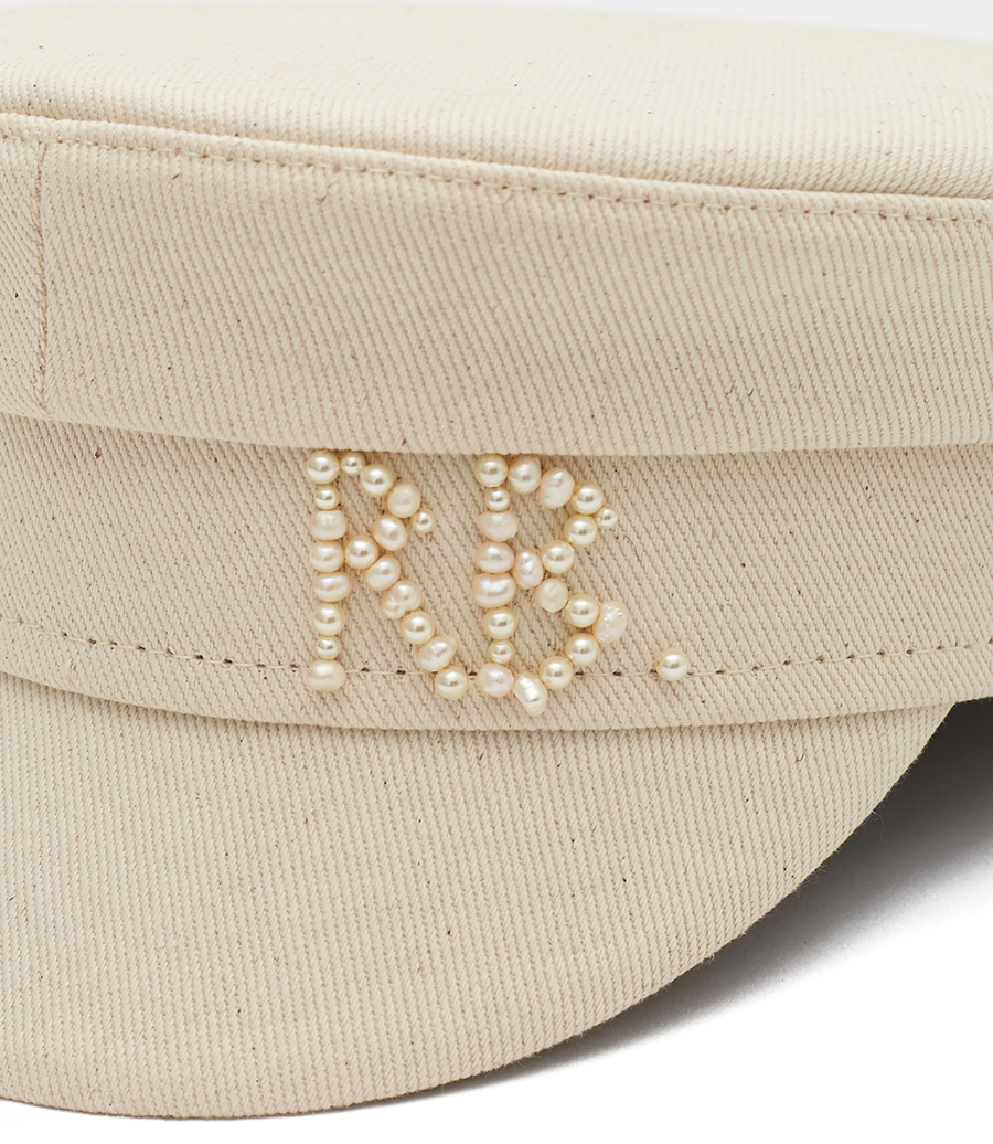 PEARLS EMBELLISHED BAKER BOY HAT