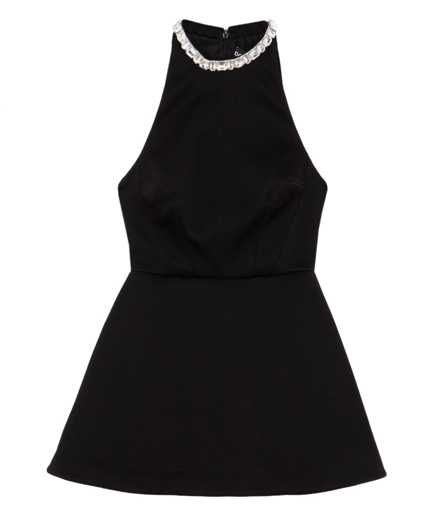 DAVID KOMA - CRYSTAL EMBROIDERED DETAIL HALTER NECK DRESS