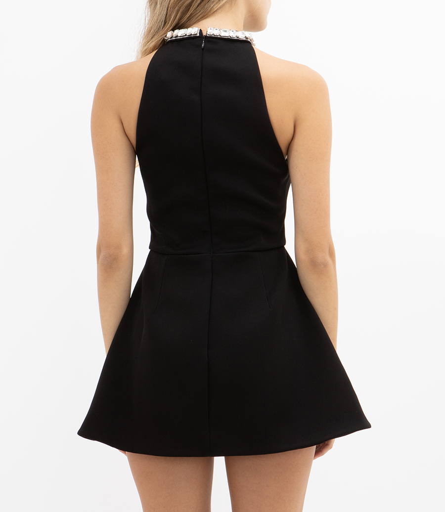 CRYSTAL EMBROIDERED DETAIL HALTER NECK DRESS