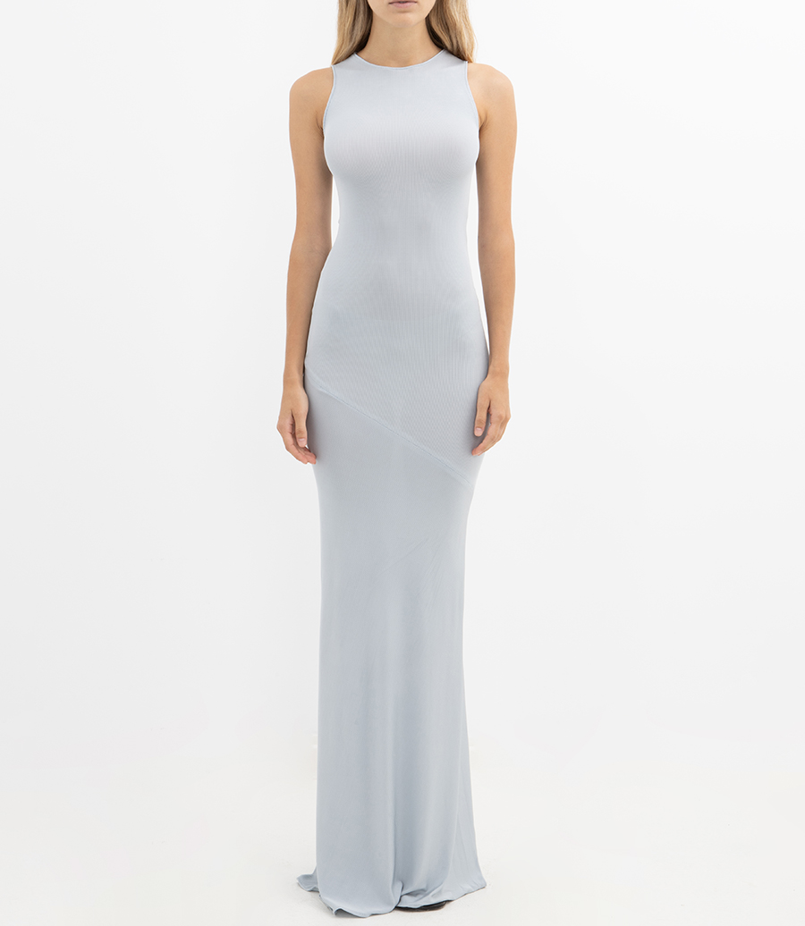 ASYMMETRIC RUCHED LONG DRESS