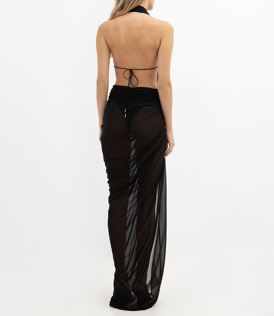 SHINY JERSEY OPEN DRAPED GOWN