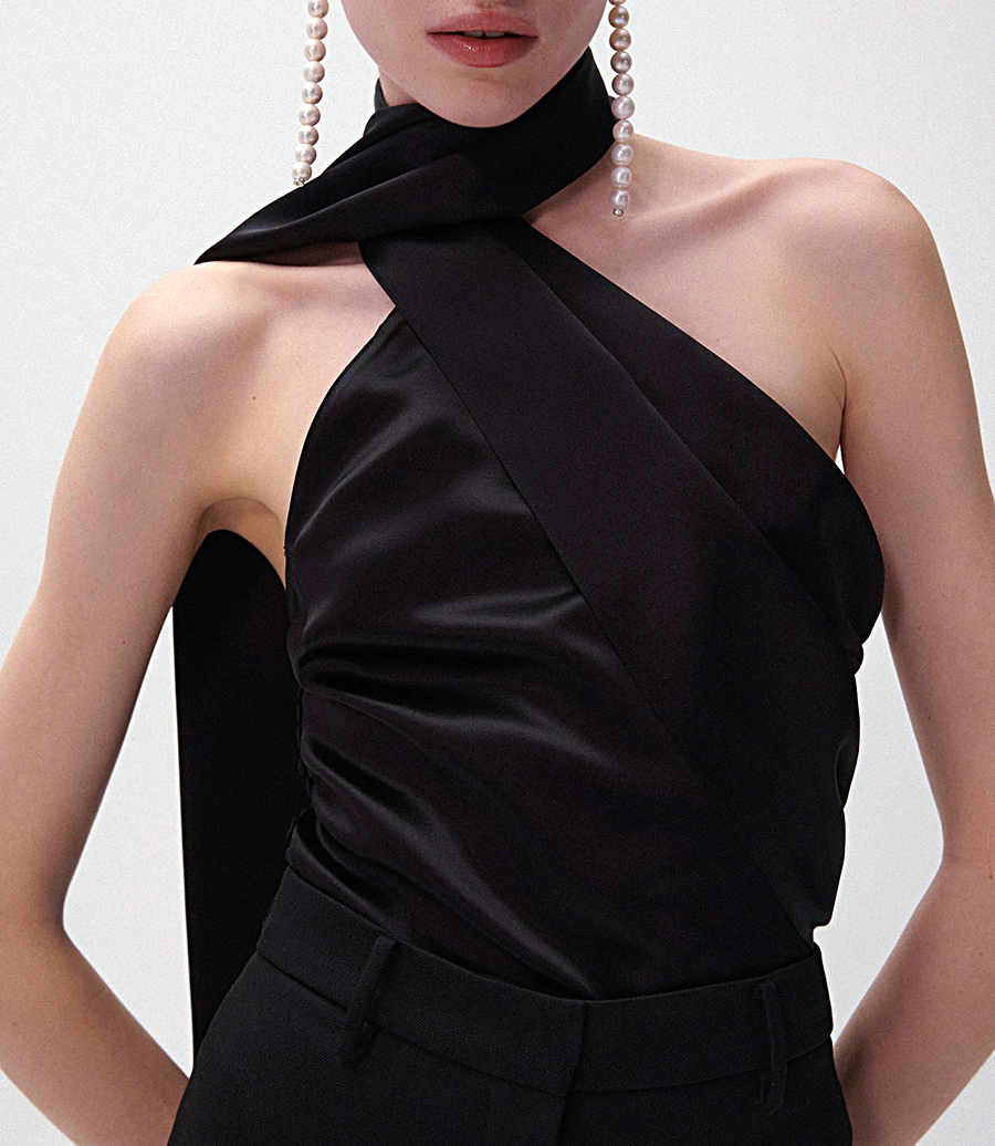 SILK WRAP NECK TOP