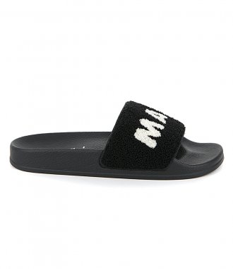 SANDALS - RUBBER SANDAL WITH BLACK AND WHITE TERRY CLOTH UPPER