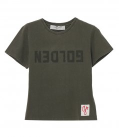 GOLDEN GOOSE  - GOLDEN COLLECTION T-SHIRT IN OLIVE GREEN WITH A DISTRESSED TREATMENT