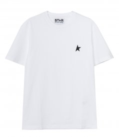 GOLDEN GOOSE  - WHITE STAR COLLECTION T-SHIRT WITH BLACK STAR ON THE FRONT