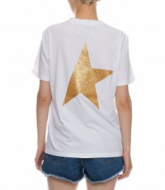 WHITE STAR COLLECTION T-SHIRT WITH LOGO & STAR IN GOLD GLITTER