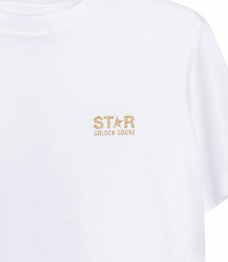 WHITE STAR COLLECTION T-SHIRT WITH LOGO & STAR IN GOLD GLITTER