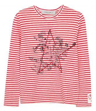 GOLDEN GOOSE  - WHITE AND RED STRIPES LONG SLEEVE TEE