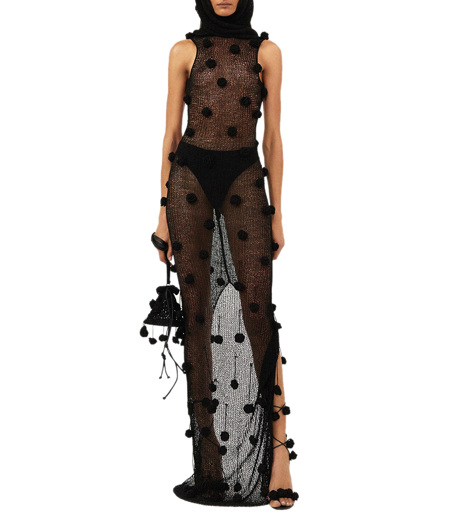 CROCHET FLOWER EMBELLISHED MAXI DRESS
