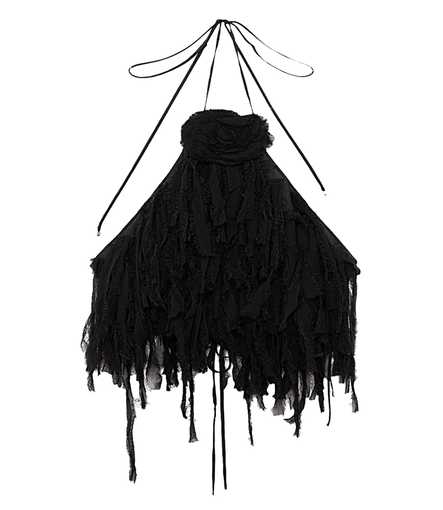 BLUMARINE - TOP WITH FRINGED EMBROIDERY AND ROSE DECOR