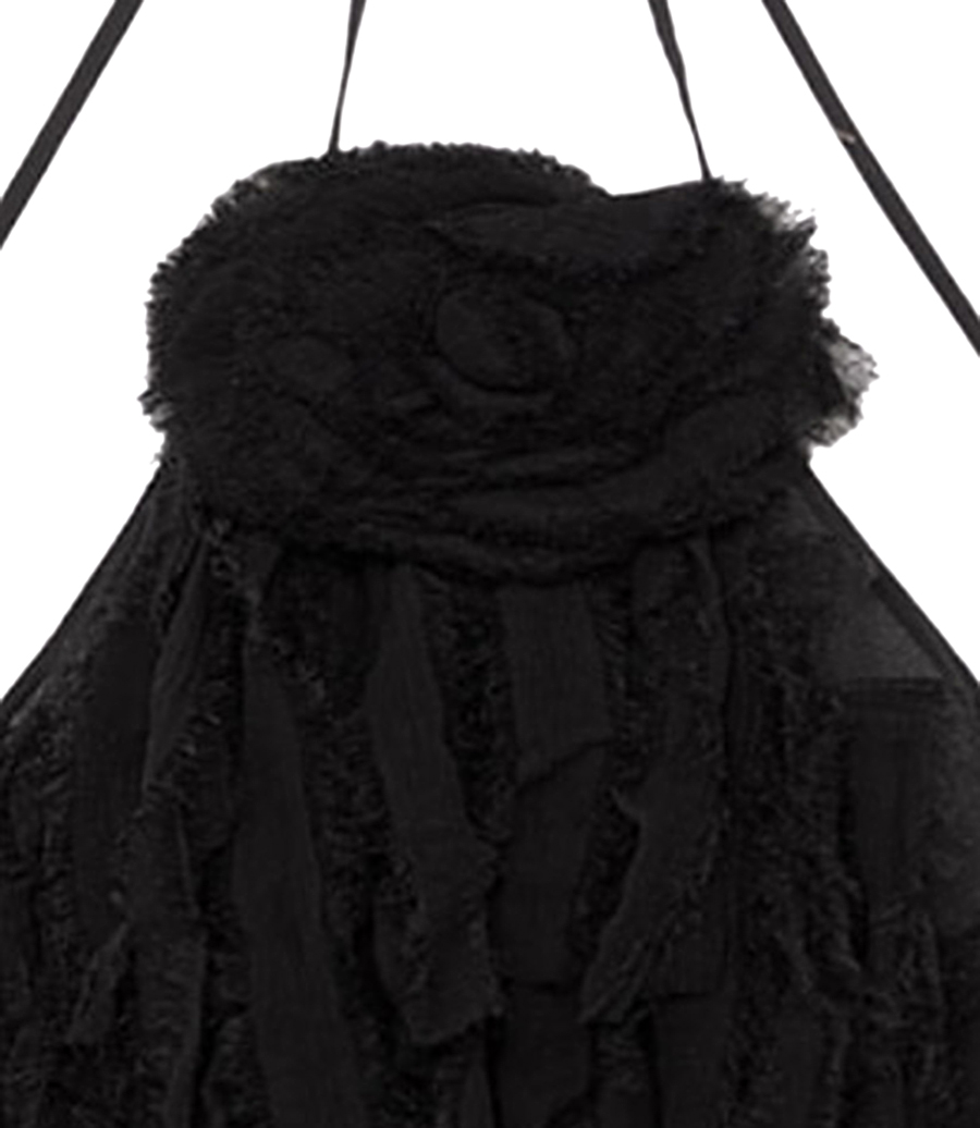 TOP WITH FRINGED EMBROIDERY AND ROSE DECOR