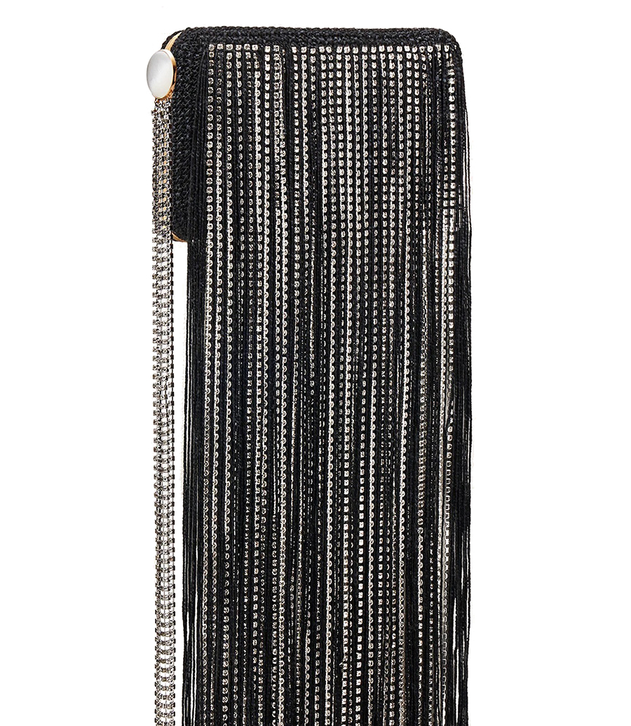 LELIA CLUTCH BLACK FRINGE WITH CRYSTALS