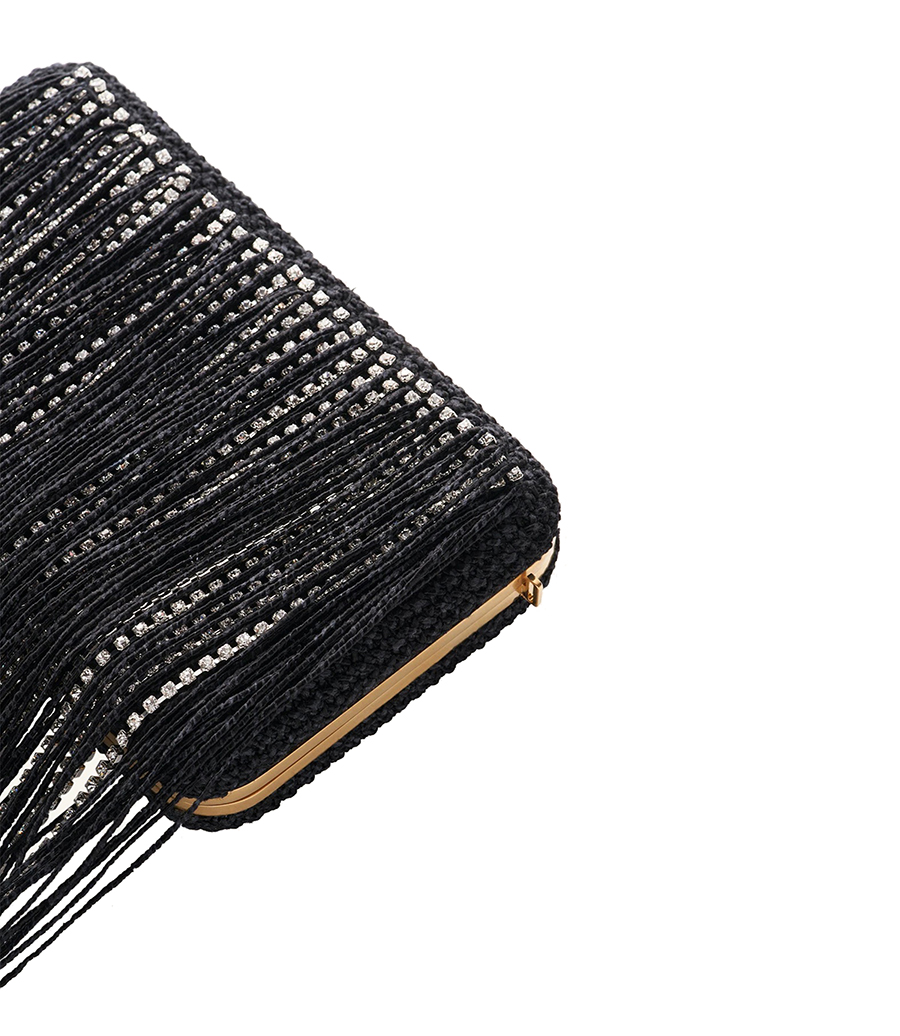 LELIA CLUTCH BLACK FRINGE WITH CRYSTALS