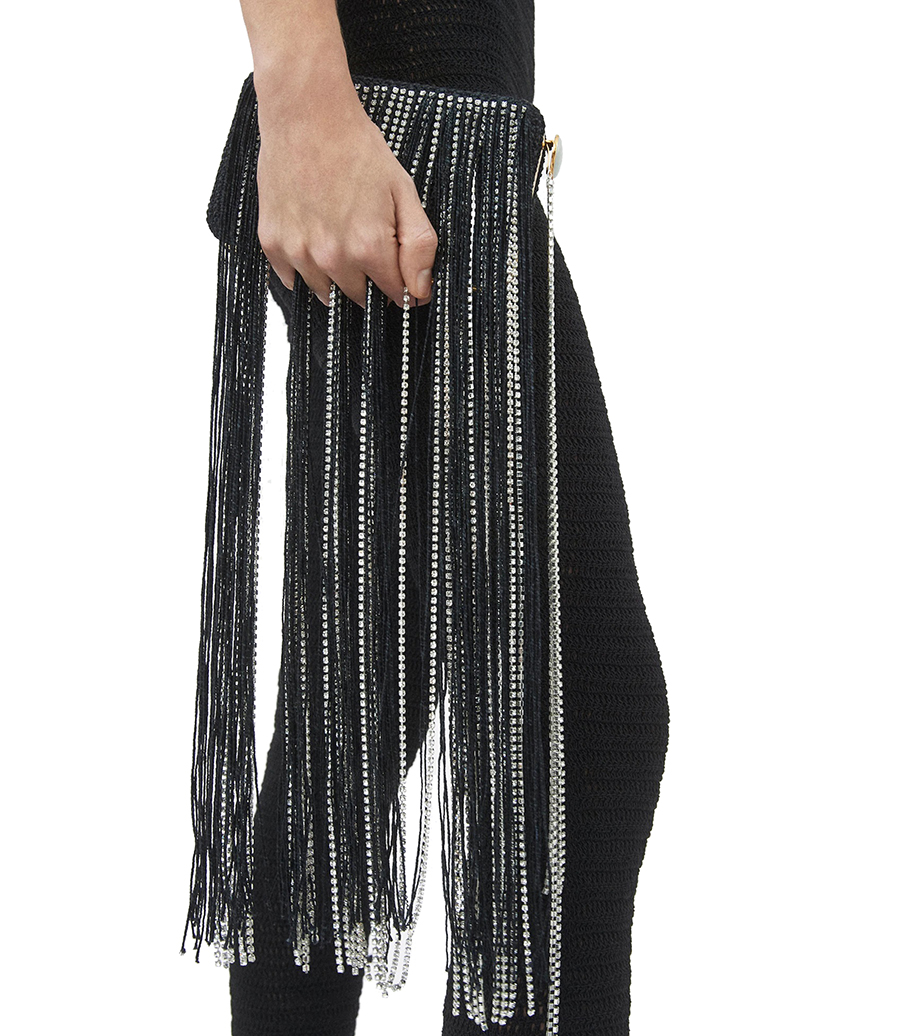 LELIA CLUTCH BLACK FRINGE WITH CRYSTALS