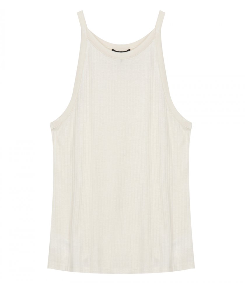 THEORY - CROPPED HALTER TANK IN RIBBED KNIT