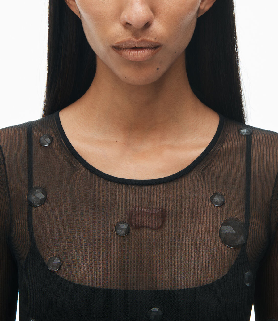CREW NECK DRESS WITH ENGINEERED TRAPPED GEMS
