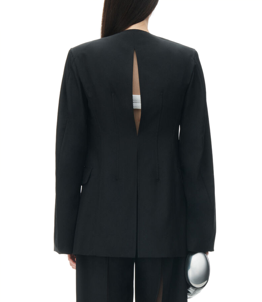 COLLARLESS TAILORED JACKET WITH SLITS