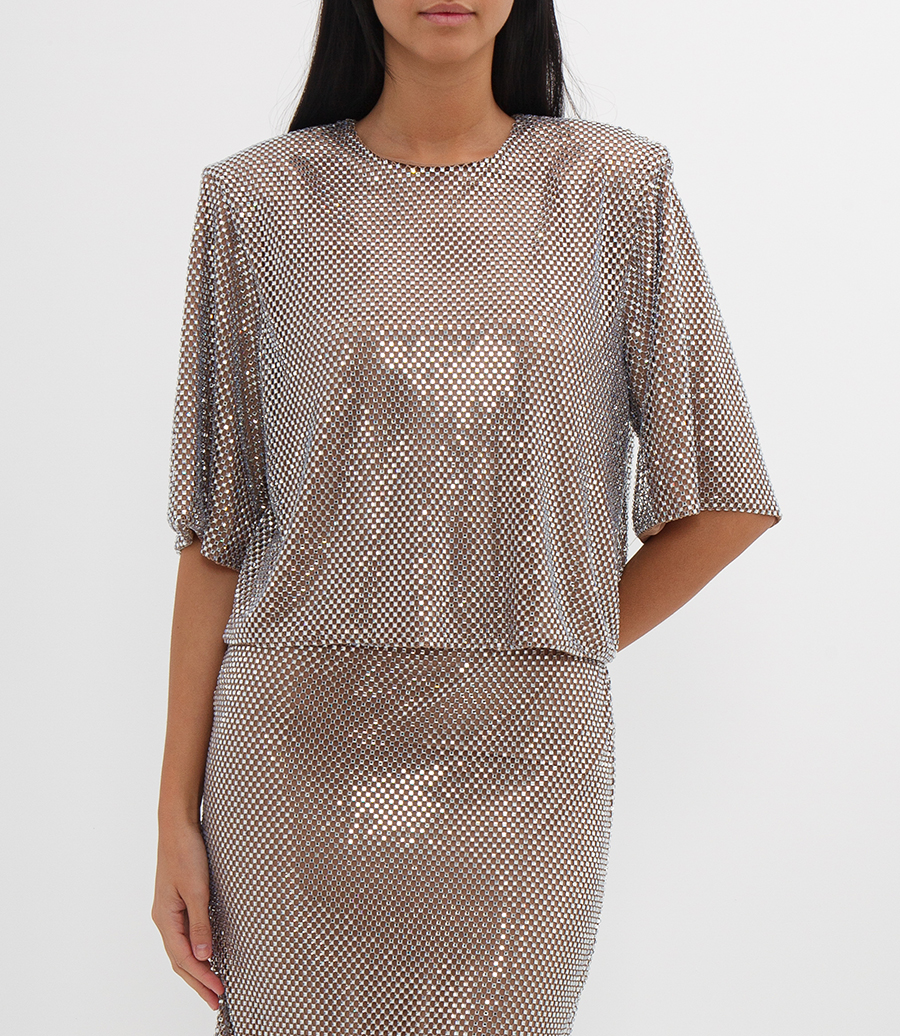OVERSIZED T-SHIRT WITH ALL-OVER MICRO RHINESTONES